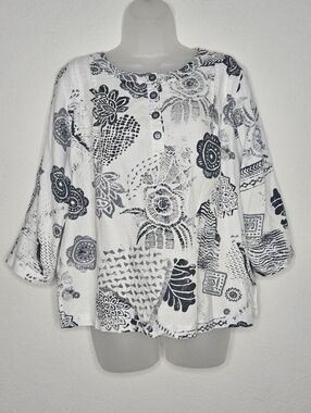 Hot Cotton Boho Lightweight Linen Cotton Blend Floral Burnout Flowy Blouse Top